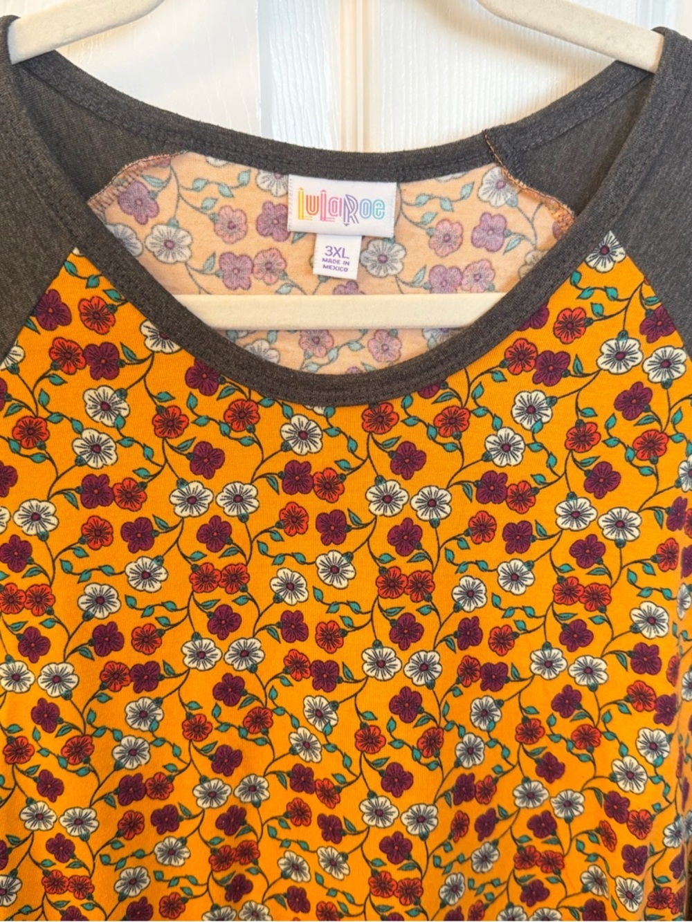LuLaRoe Randy Baseball Style Gray/Floral Top Sz 3X - Picture 3 of 4